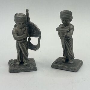 Selangor Pewter Figurines Set of 2 Boys W/ Kite & Spinning Top Lot Trinket 2.25”
